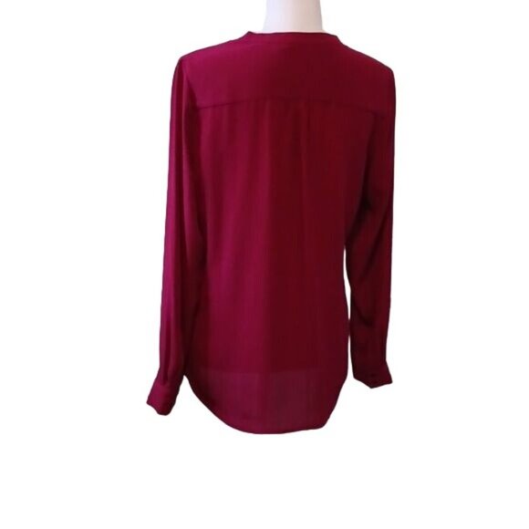 Violet & Claire, Size M, Wine Red V-neck Blouse with Button Detail, Longsleeve - Picture 4 of 9